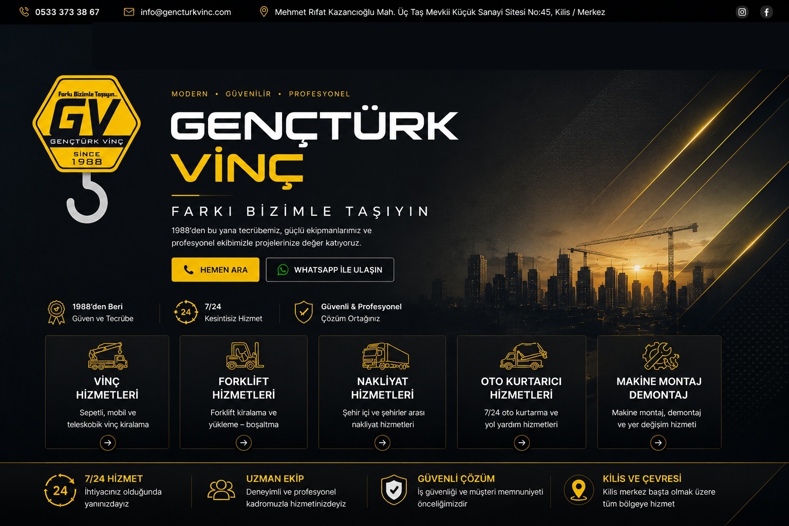 Gençtürk Vinç premium ana sayfa tasarımı